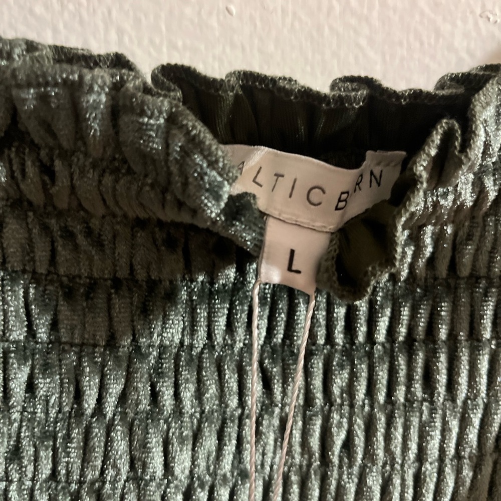 Baltic Born Olive Green Velvet Tiered Smocked Midi Dress - Picture 2 of 3